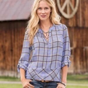 Sundance Blue Plaid V-Neck Blouse
